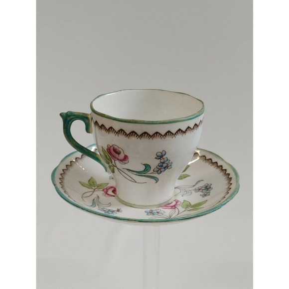 Vtg, Antique Roslyn Derwent Cup Saucer Pink, Blue - Picture 3 of 6